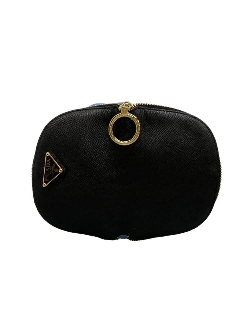 Prada Pouch Light Blue Black Drawstring Foldable Leather